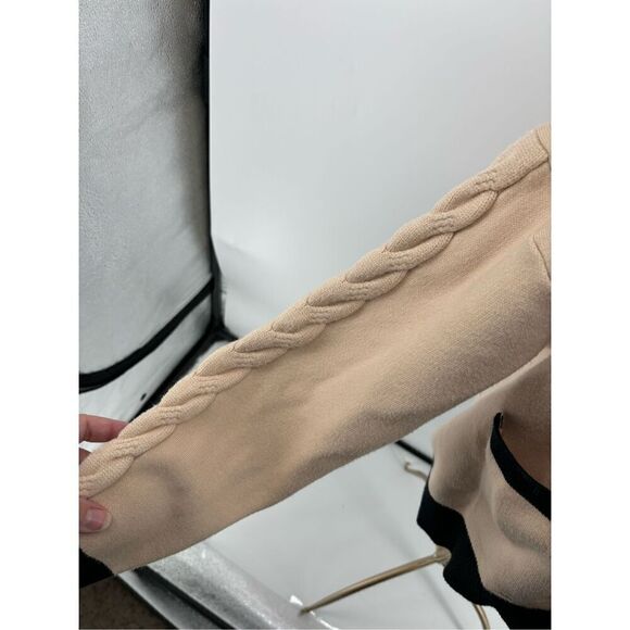 Monrow black tan color block cardigan with sleeve detail size medium old money - Picture 12 of 14